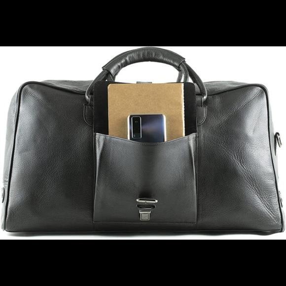 22 Inch Full Grain Buffalo Soft Black Leather Bag Travel Tote Duffle Bag Luggage - Picture 5 of 6